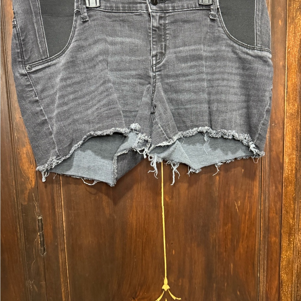 Maternity Distressed Gray Denim Shorts